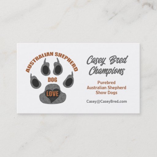 Customizable Australian Shepherd Dog Breeder Business Card