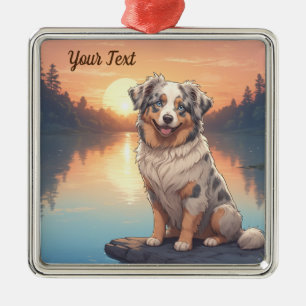 Australian Shepherd Dog by Lake Metal Ornament