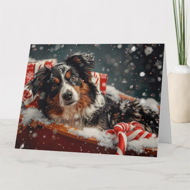 Australian Shepherd Dog Christmas Festive Card (Front)