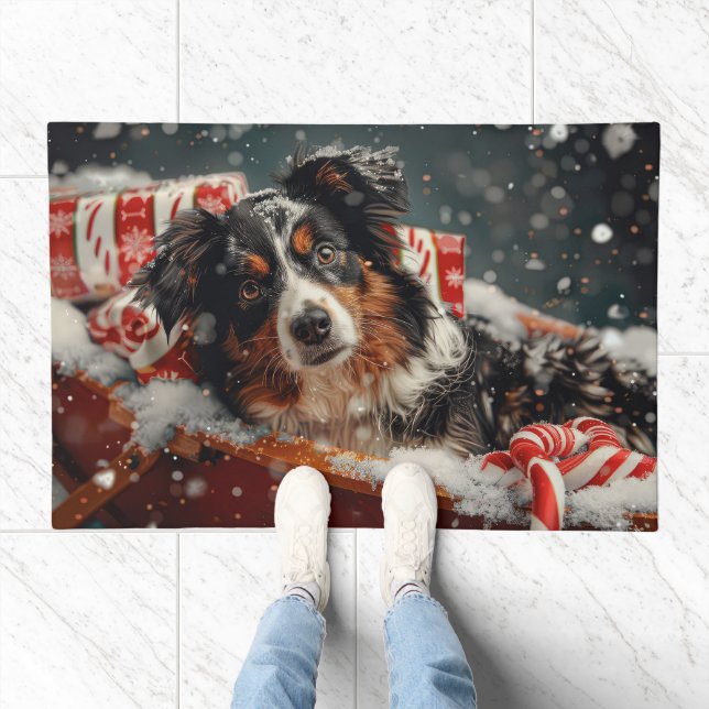 Australian Shepherd Dog Christmas Festive Doormat (Indoor)