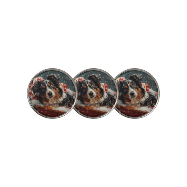 Australian Shepherd Dog Christmas Festive Golf Ball Marker (3 Up)
