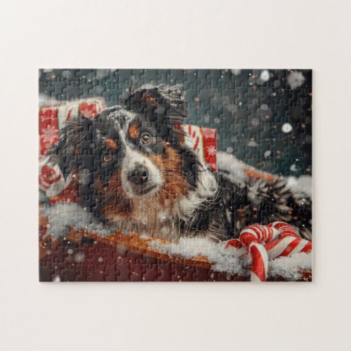 Australian Shepherd Dog Christmas Festive Jigsaw Puzzle