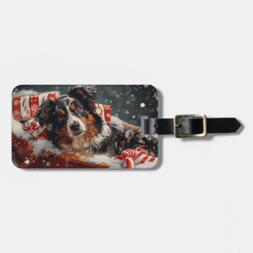 Australian Shepherd Dog Christmas Festive Luggage Tag