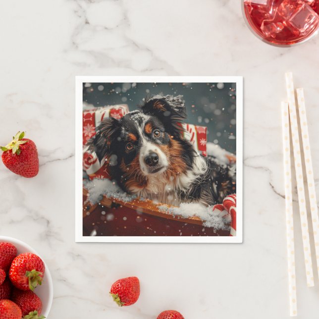 Australian Shepherd Dog Christmas Festive Napkins (Insitu)