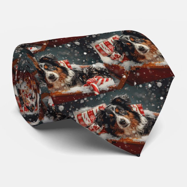 Australian Shepherd Dog Christmas Festive Neck Tie (Rolled)