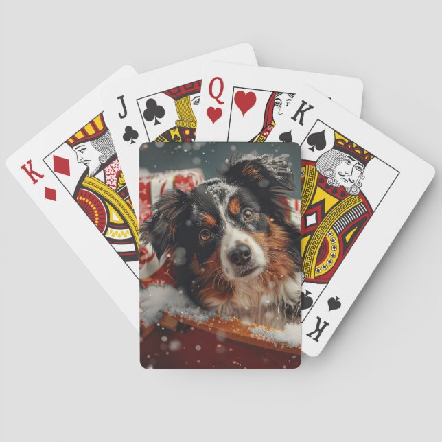 Australian Shepherd Dog Christmas Festive Poker Cards (Back)