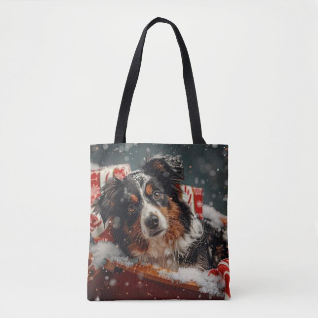 Australian Shepherd Dog Christmas Festive Tote Bag (Front)