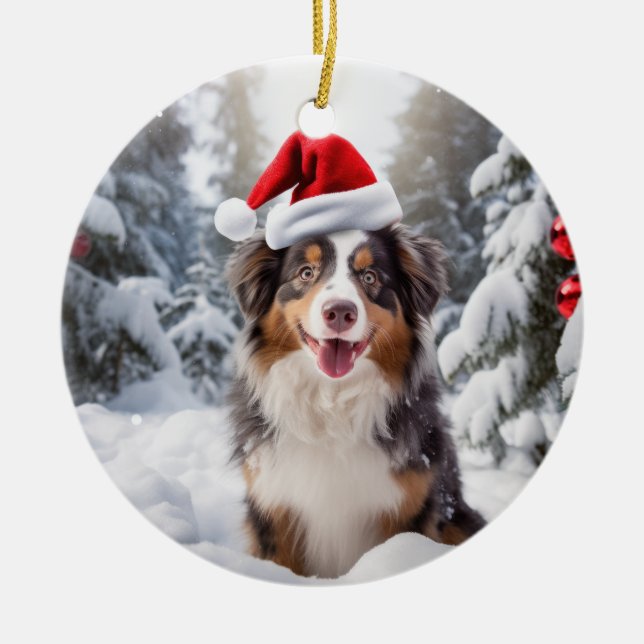 Australian Shepherd Dog Christmas Keepsake Ceramic Ornament (Front)