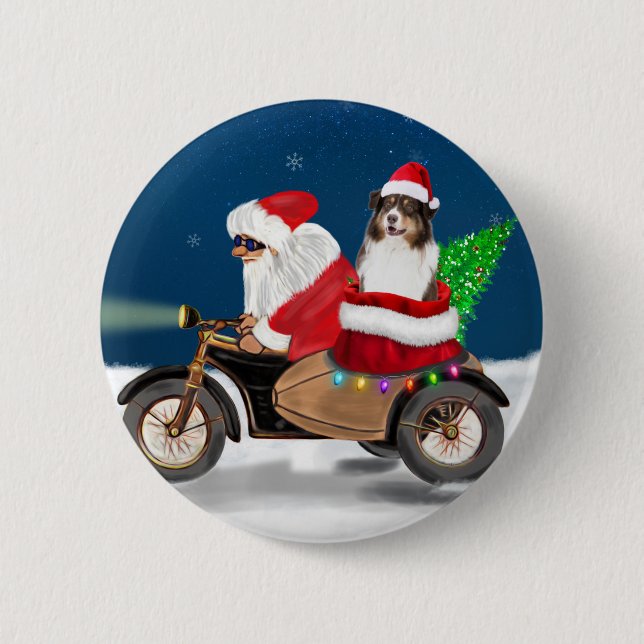 Australian Shepherd Dog Christmas Santa Claus  Button (Front)