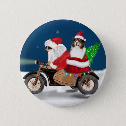 Australian Shepherd Dog Christmas Santa Claus  Button