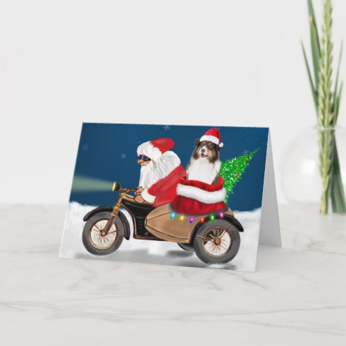 Australian Shepherd Dog Christmas Santa Claus  Card