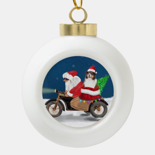 Australian Shepherd Dog Christmas Santa Claus  Ceramic Ball Christmas Ornament