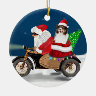 Australian Shepherd Dog Christmas Santa Claus Ceramic Ornament