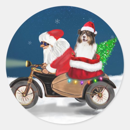 Australian Shepherd Dog Christmas Santa Claus  Classic Round Sticker