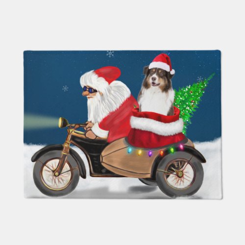 Australian Shepherd Dog Christmas Santa Claus  Doormat