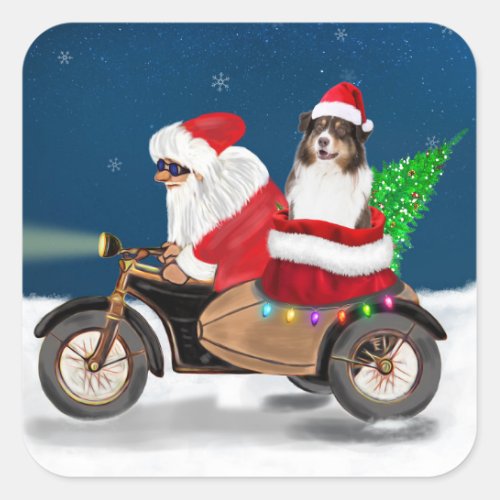 Australian Shepherd Dog Christmas Santa Claus  Square Sticker