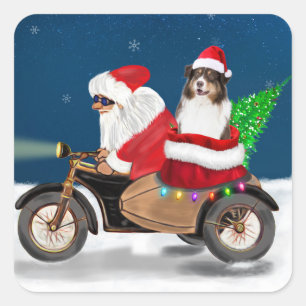 Australian Shepherd Dog Christmas Santa Claus Square Sticker