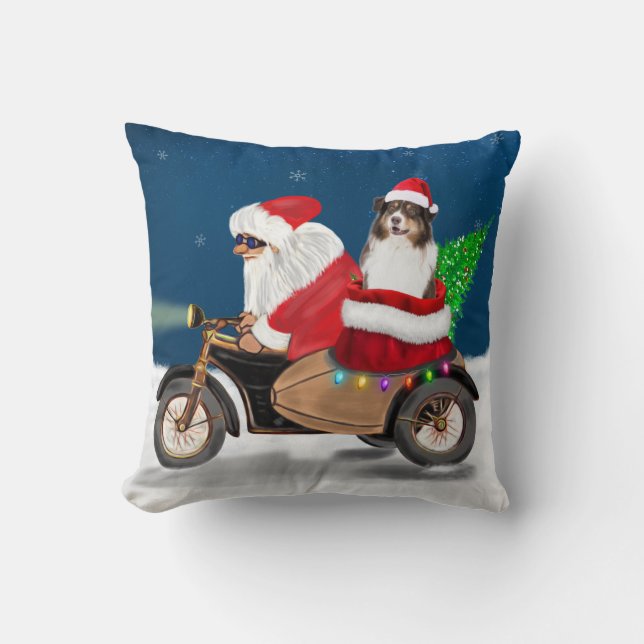 Australian Shepherd Dog Christmas Santa Claus Throw Pillow (Front)