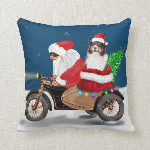 Australian Shepherd Dog Christmas Santa Claus Throw Pillow