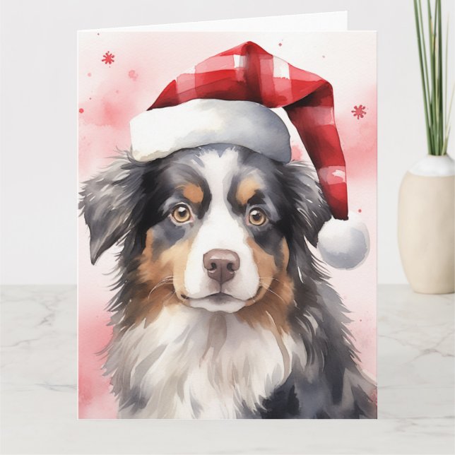 Australian Shepherd Dog Christmas Santa Paws Card (Front)