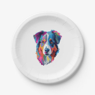 Australian Shepherd Dog Colorful 3 Paper Plates