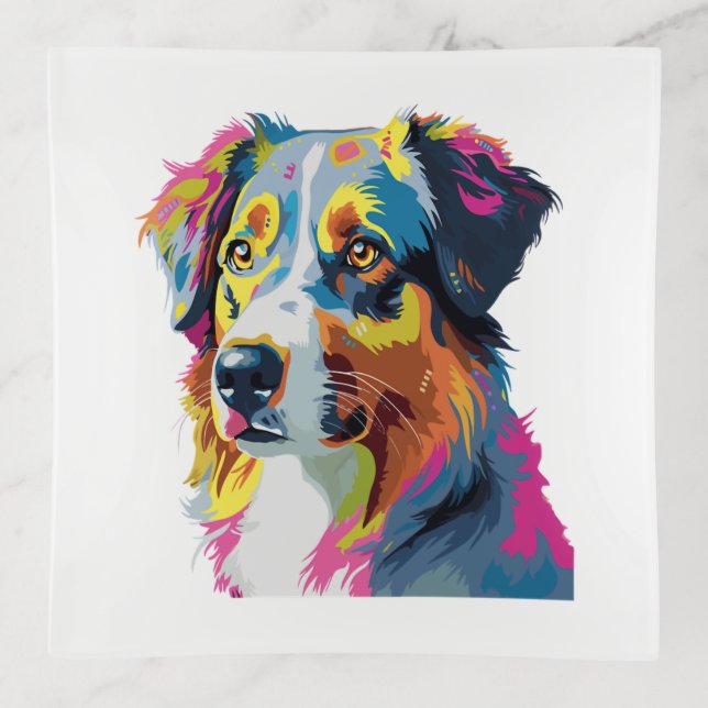 Australian Shepherd Dog Colorful 5 Trinket Tray (Front)