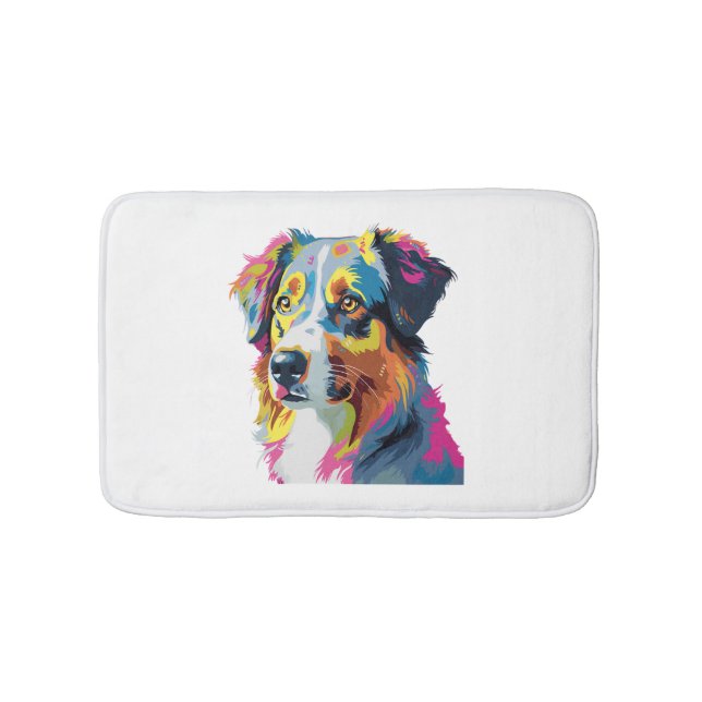 Australian Shepherd Dog Colorful  Bath Mat (Front)