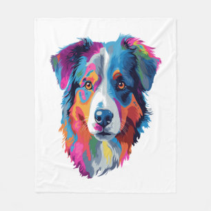 Australian Shepherd Dog Colorful Fleece Blanket