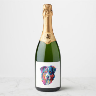 Australian Shepherd Dog Colorful  Sparkling Wine Label
