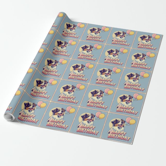 Australian Shepherd Dog Colorful  Wrapping Paper (Unrolled)