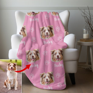 Australian Shepherd Dog, Custom Photo and Name,Pet Fleece Blanket