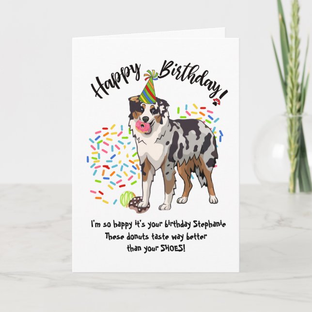 Australian Shepherd Dog Donuts Birthday Card  (Front)