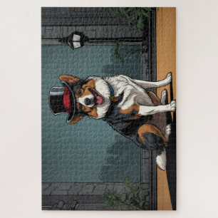Australian Shepherd Dog Drawing on a Street Jigsaw Puzzle