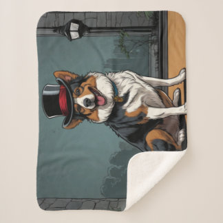Australian Shepherd Dog Drawing on a Street Sherpa Blanket