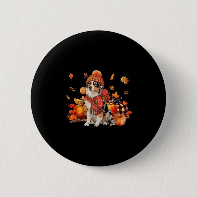 Australian Shepherd Dog Fall Scarf Leopard Pumpkin Button (Front)