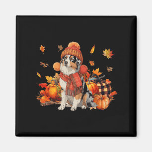 Australian Shepherd Dog Fall Scarf Leopard Pumpkin Magnet