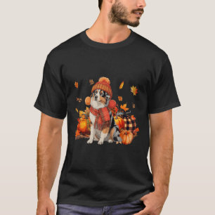 Australian Shepherd Dog Fall Scarf Leopard Pumpkin T-Shirt
