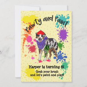Australian Shepherd Dog Fun Art Birthday Invitation