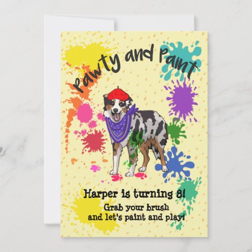 Australian Shepherd Dog Fun Art Birthday  Invitation