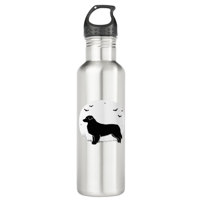 Australian Shepherd Dog � Halloween Moon Silhouett Stainless Steel Water Bottle (Front)