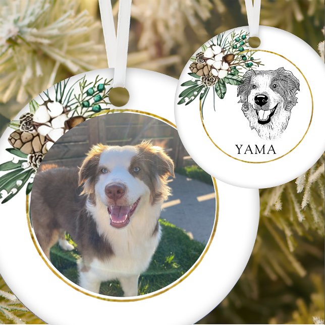 Australian Shepherd Dog Hand Drawing Personalized Ceramic Ornament (Creator Uploaded)