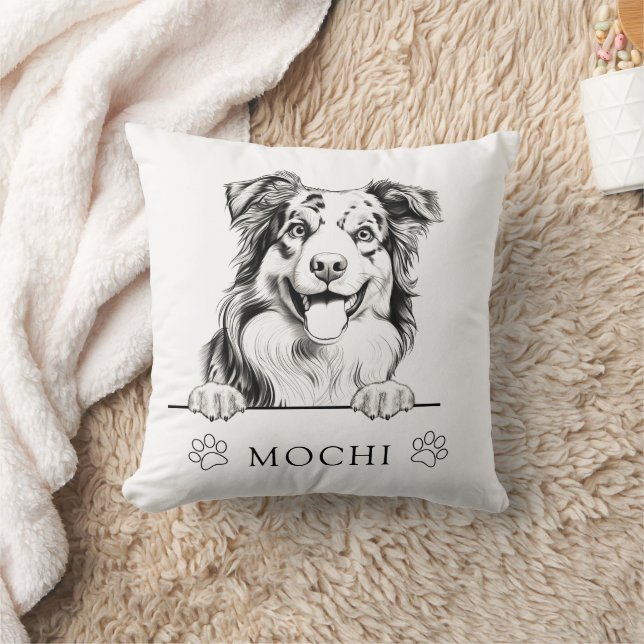 Australian Shepherd Dog Hand Drawing Personalized  Throw Pillow (Blanket)