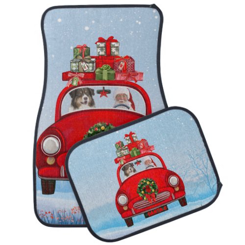 Australian Shepherd Dog In Car With Santa Claus  Car Floor Mat