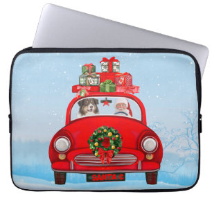 Australian Shepherd Dog In Car With Santa Claus  Laptop Sleeve