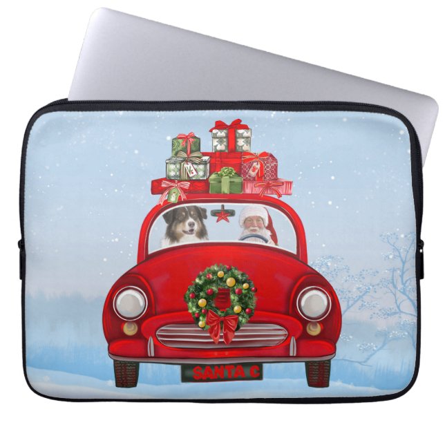 Australian Shepherd Dog In Car With Santa Claus  Laptop Sleeve (Front)