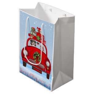 Australian Shepherd Dog In Car With Santa Claus Medium Gift Bag