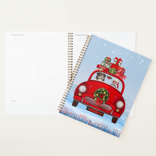 Australian Shepherd Dog In Car With Santa Claus  Planner (Display)