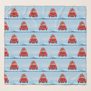 Australian Shepherd Dog In Car With Santa Claus Scarf