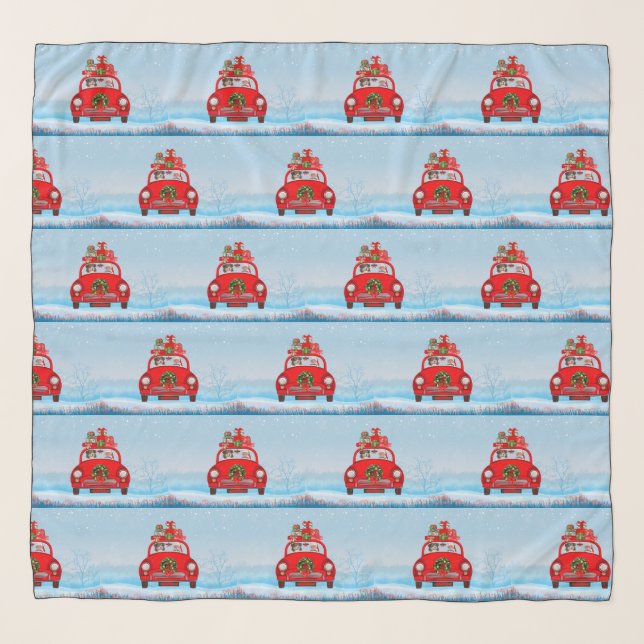 Australian Shepherd Dog In Car With Santa Claus  Scarf (Front)