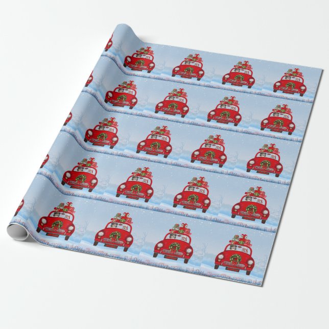 Australian Shepherd Dog In Car With Santa Claus Wrapping Paper (Unrolled)